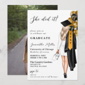 Gold Black Nurse Foto Sie tat es Abschluss Einladung (Vorne/Hinten)