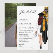 Gold Black Nurse Foto Sie tat es Abschluss Einladung (Vorne/Hinten)