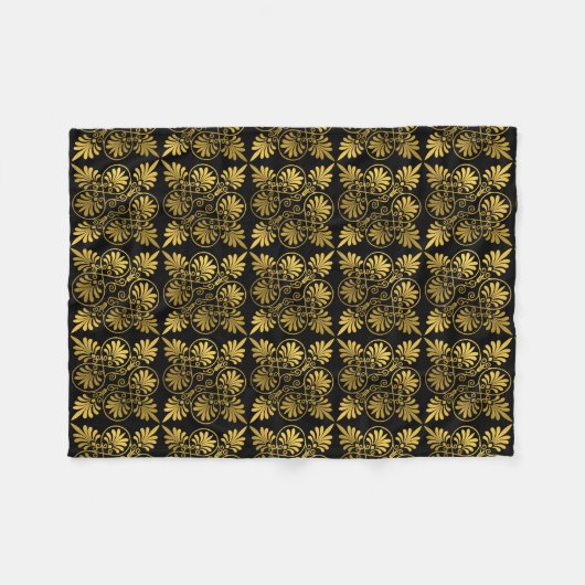 Gold Black Old Greece Meander Muster Fleecedecke (Vorderseite (Horizontal))