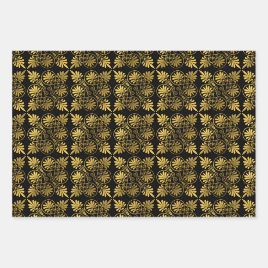 Gold Black Old Greece Meander Muster Geschenkpapier Set (Vorderseite 3)