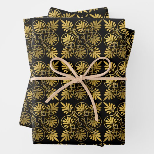 Gold Black Old Greece Meander Muster Geschenkpapier Set (Beispiel)