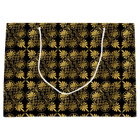 Gold Black Old Greece Meander Muster Große Geschenktüte (Vorderseite)