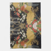 Gold Black Oriental Japanisch Kimono Floral Kitche Geschirrtuch (Vertikal)