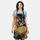 Gold Black Oriental Japanisch Kimono Floral Kitche Schürze (Getragen)