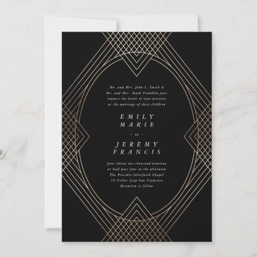 Gold Black Oval Geometric Simple Modern Gatsby Einladung (Vorderseite)