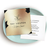 Gold Black Painted Abstrakt Leaf Branch Square Bu Quadratische Visitenkarte