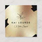 Gold Black Painted Abstrakt Leaf Branch Square Bu Quadratische Visitenkarte