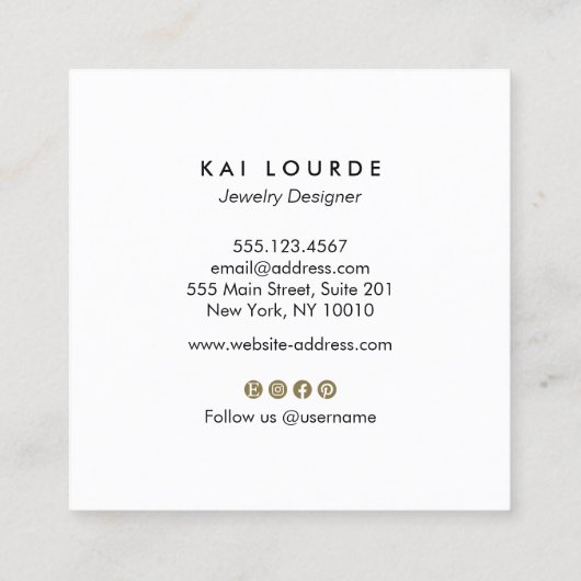 Gold Black Painted Abstrakt Leaf Branch Square Bu Quadratische Visitenkarte (Rückseite)