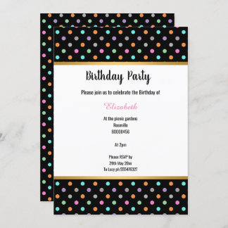 GOLD BLACK PASTEL SPOT POLKA DOT GEBURTSTAG EINLADUNG