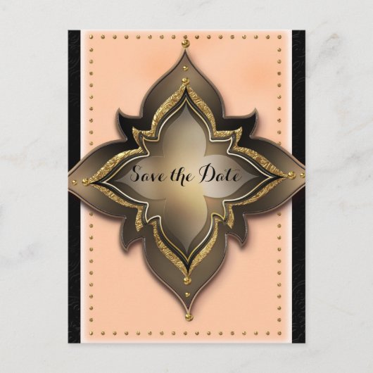 Gold Black & Peach Exotic Blume Save the Date Ankündigungspostkarte (Vorderseite)