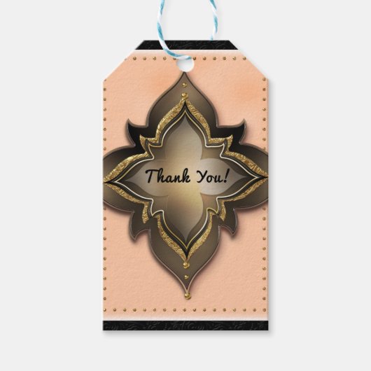 Gold Black & Peach Exotic Chic Blume Gastgeschenk Geschenkanhänger (Vorderseite)