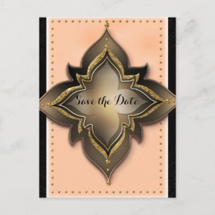 Gold Black & Peach Exotische Blumen Save the Date Ankündigungspostkarte