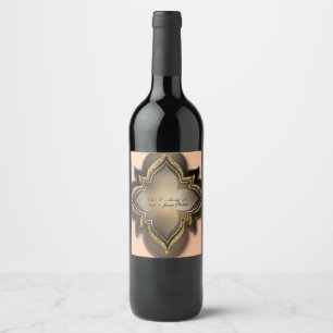 Gold Black & Peach Exotischer Chic Blumen Wein Eti Weinetikett