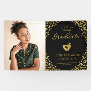 Gold Black Pharmacy School Abschluss Foto Banner