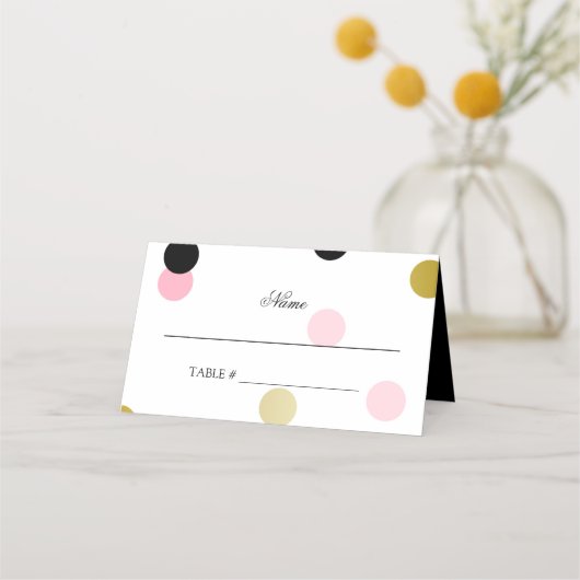 Gold Black & Pink Confetti Platzkarte (Vorderseite)