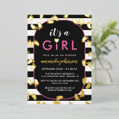 Gold Black Pink Es ist ein Girl Baby Footprints Folieneinladung (Stehend vorne)