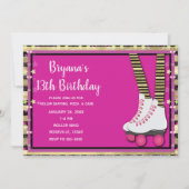 Gold Black & Pink Roller Skaten Geburtstagsparty Einladung (Vorderseite)