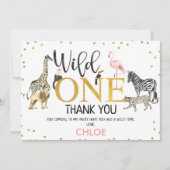 Gold Black Pink Wild One Safari Dankeschön Karte (Vorderseite)