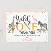 Gold Black Pink Wild One Safari Dankeschön Karte (Vorne/Hinten)