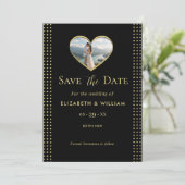 Gold & Black Polka Dot Personalisierte Hochzeit Save The Date (Stehend Vorderseite)