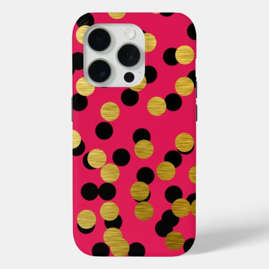 Gold & Black Polka Punkte auf Hot Pink Case-Mate iPhone Hülle (Rückseite)