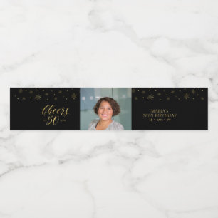 Gold & Black Prost 50 Jahre, 50. Geburtstagsfeier Wasserflaschenetikett