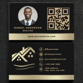 Gold Black QR Code Real Anwesen Realtor Visitenkarte