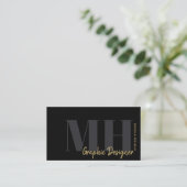 Gold Black QR Code Trendiger Monogramm Visitenkarte (Stehend Vorderseite)