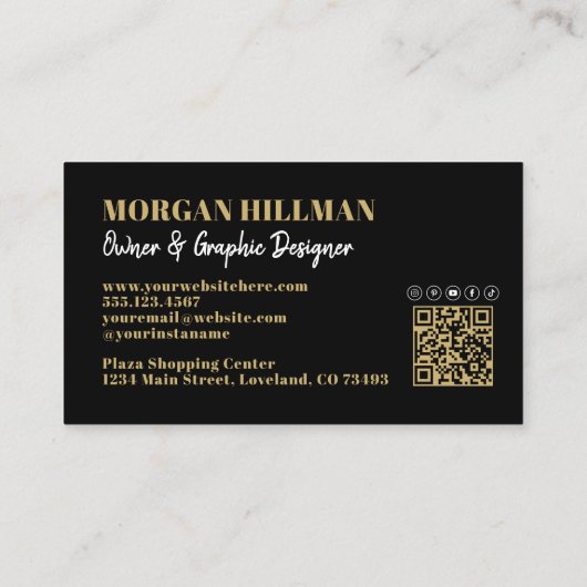 Gold Black QR Code Trendy Monogram Visitenkarte (Rückseite)