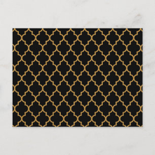 Gold Black Quatrefoil Pattern Postkarte