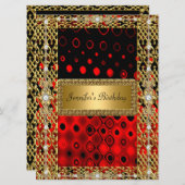 Gold Black Red Birthday Party Einladung (Vorne/Hinten)