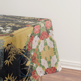 Gold Black Red Japanisch Floral Cotton Dining Tischdecke