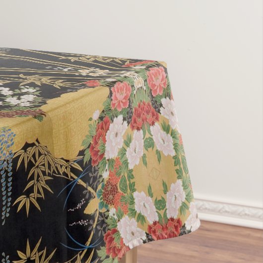 Gold Black Red Japanisch Floral Cotton Dining Tischdecke (Beispiel)
