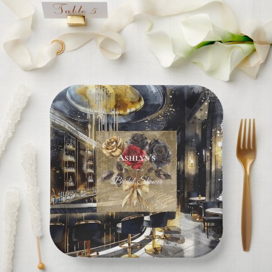 Gold Black Red Night Club Brautparty Pappteller (Hochzeit)