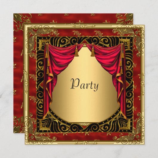 Gold Black Red Retro Einladung (Vorne/Hinten)