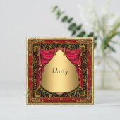 Gold Black Red Retro Einladung (Stehend Vorderseite)