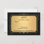 Gold Black Retro Chic Confetti RSVP Karte (Vorderseite)