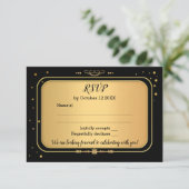 Gold Black Retro Chic Confetti RSVP Karte (Stehend Vorderseite)