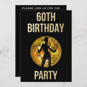 Gold & Black Retro Disco Glitzer Ball 60. Party Einladung (Vorne/Hinten)
