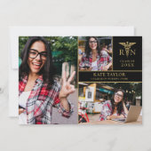 Gold Black RN Nursing 3 Foto Graduation Party Einladung (Vorderseite)