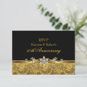 Gold & Black Rose 50 Jahre UAWG RSVP Karte (Stehend Vorderseite)