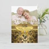 Gold Black Rose Foto 50 Jahre Einladung (Stehend Vorderseite)