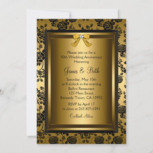 Gold Black Rose Foto 50 Jahre Einladung (Rückseite)