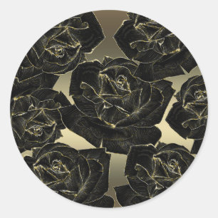 Gold & Black Rose Glam Elegant Klassisch Chic Part Runder Aufkleber