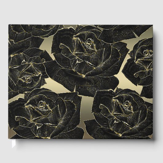 Gold & Black Rose Glam Elegante Klassische Hochzei Gästebuch (Vorderseite)