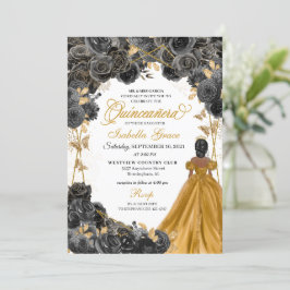 Gold Black Rose Schmetterling Glitzer Quinceañera Einladung