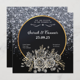 Gold Black Rose Silver Glitzer Einladung Hochzeit