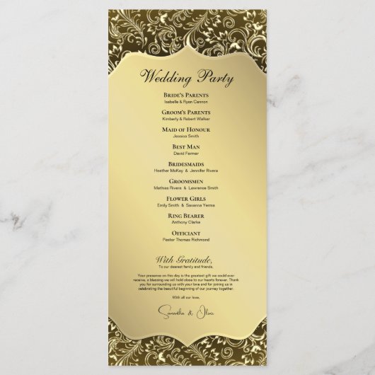 Gold Black Royal Damask Wedding Program Programm (Rückseite)