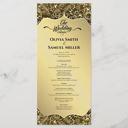 Gold Black Royal Damask Wedding Program Programm (Vorderseite)
