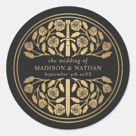 Gold Black Royal Medieval Sword Wedding  Runder Aufkleber